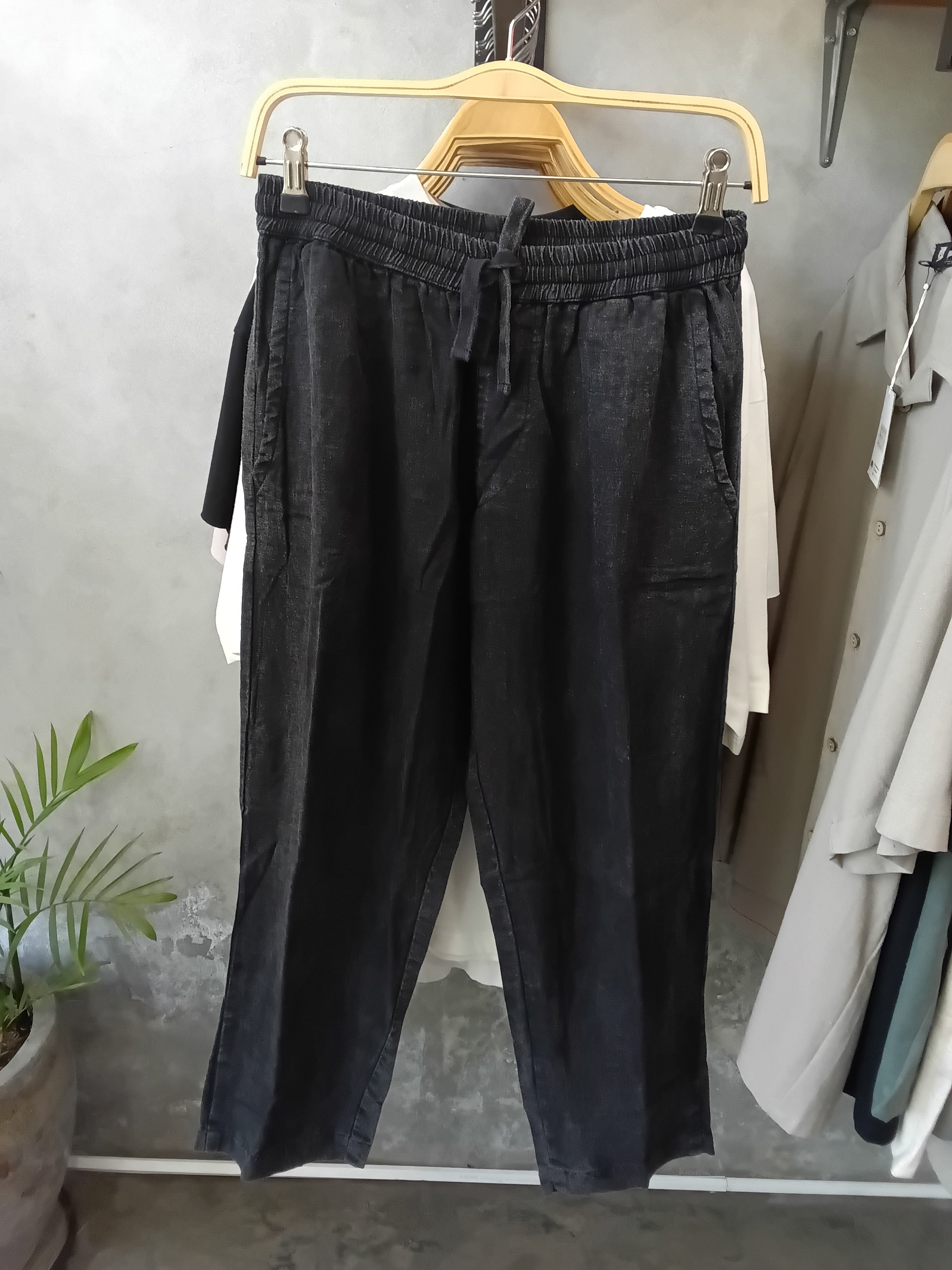 LINEN LONG PANTS | black wash